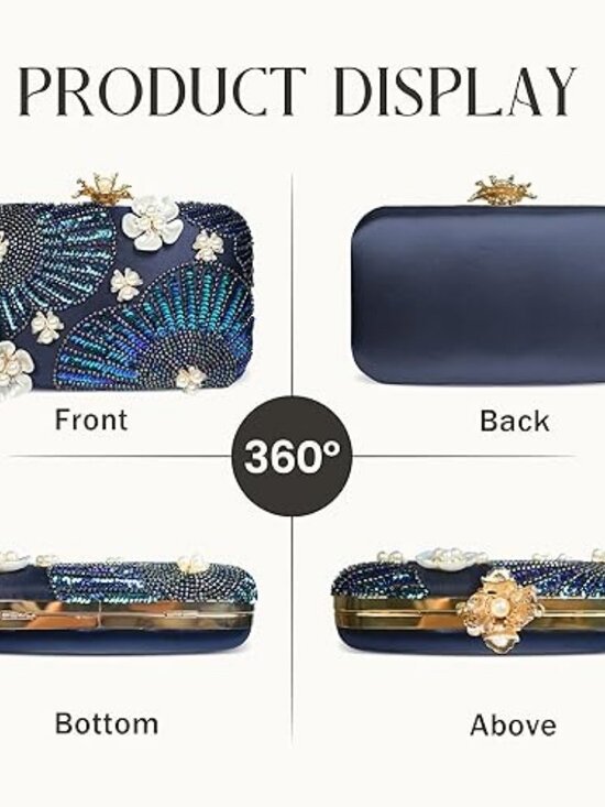 S1c5e468a7c484db4940c2797c7d44  Pearl Beaded Clutch Women Sequin Floral Evening Bag Chain Strap Purse